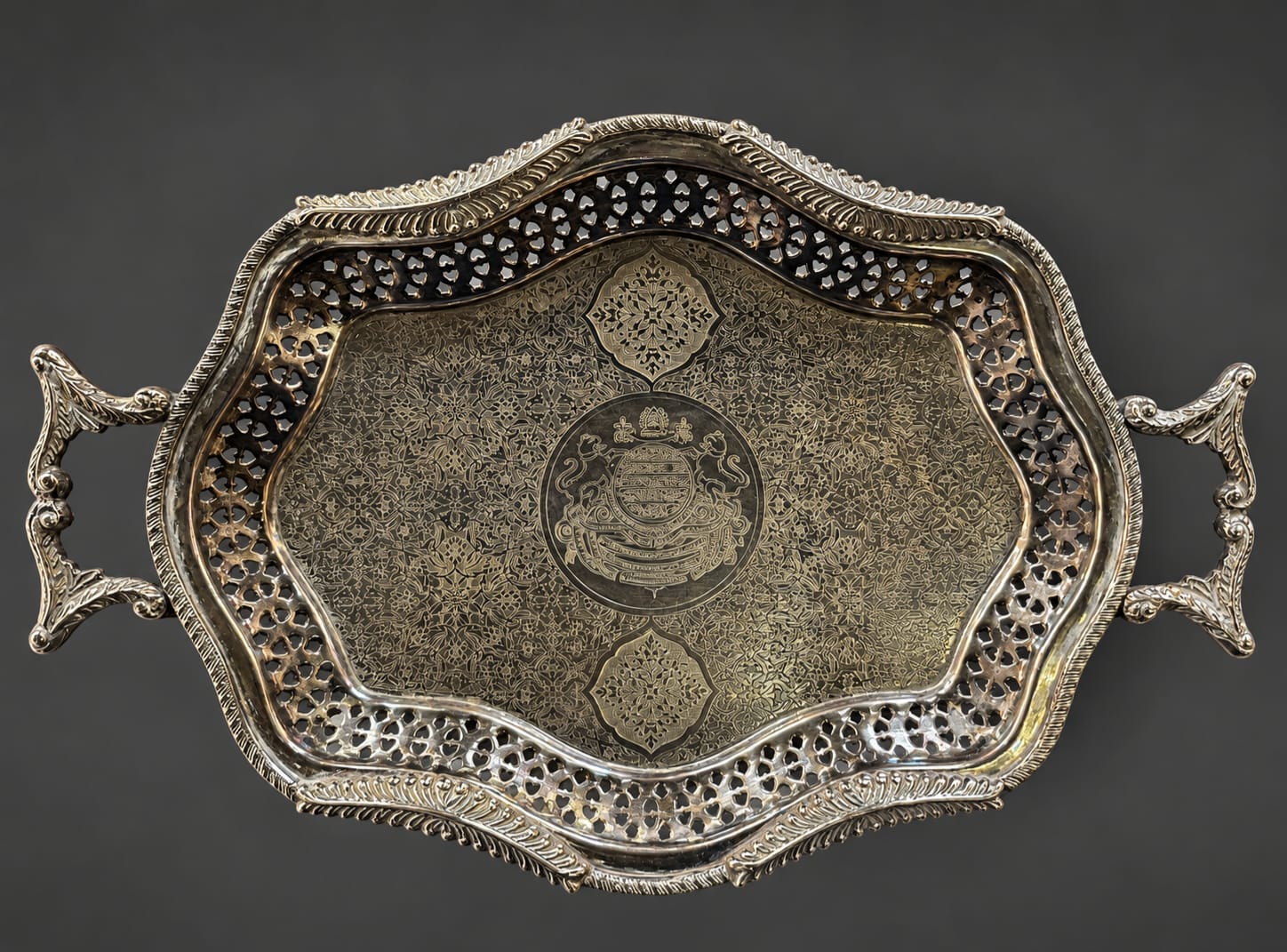 Nizam of Hyderabad Silver coated brass Tray with Coat of arms